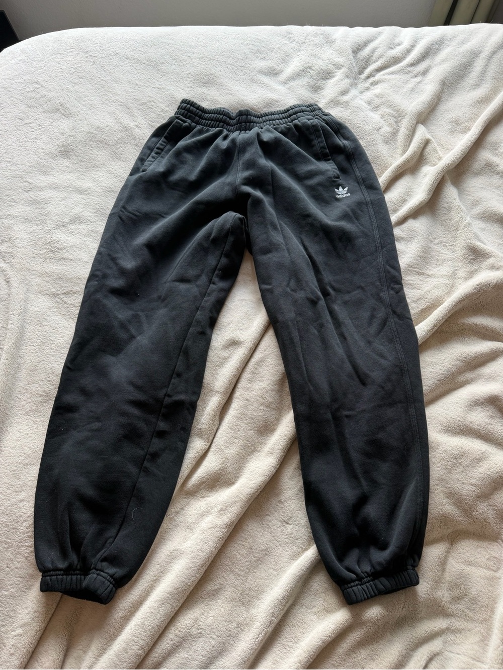 adidas black womens sweatpants with white Trefoil